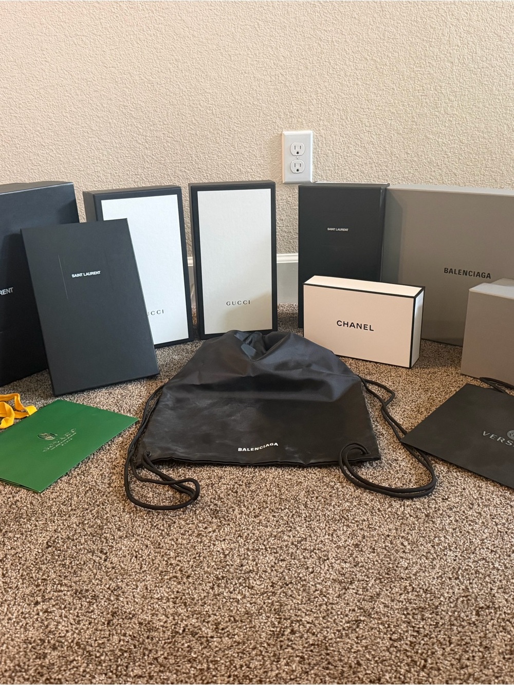 Designer Luxury Box Lot - YSL, Gucci, Chanel, Balenciaga, Goyard & Versace